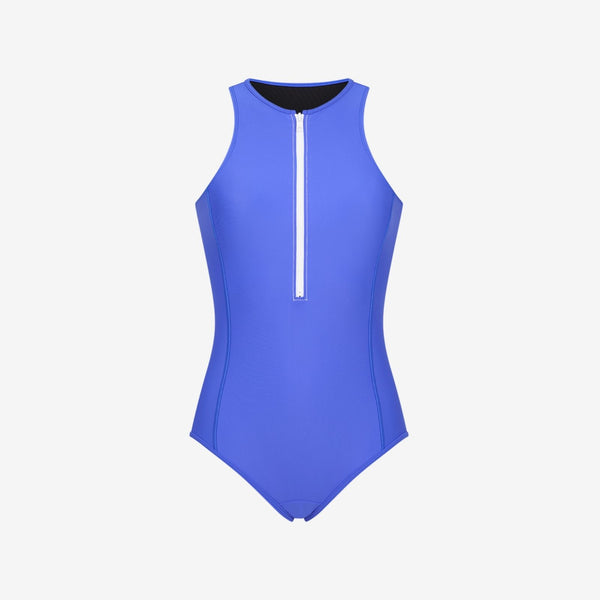 Women's Chlorine-Proof One-Piece Swimsuit in Blue - White Women's Chlorine-Proof One-Piece Swimsuit in Blue - White
