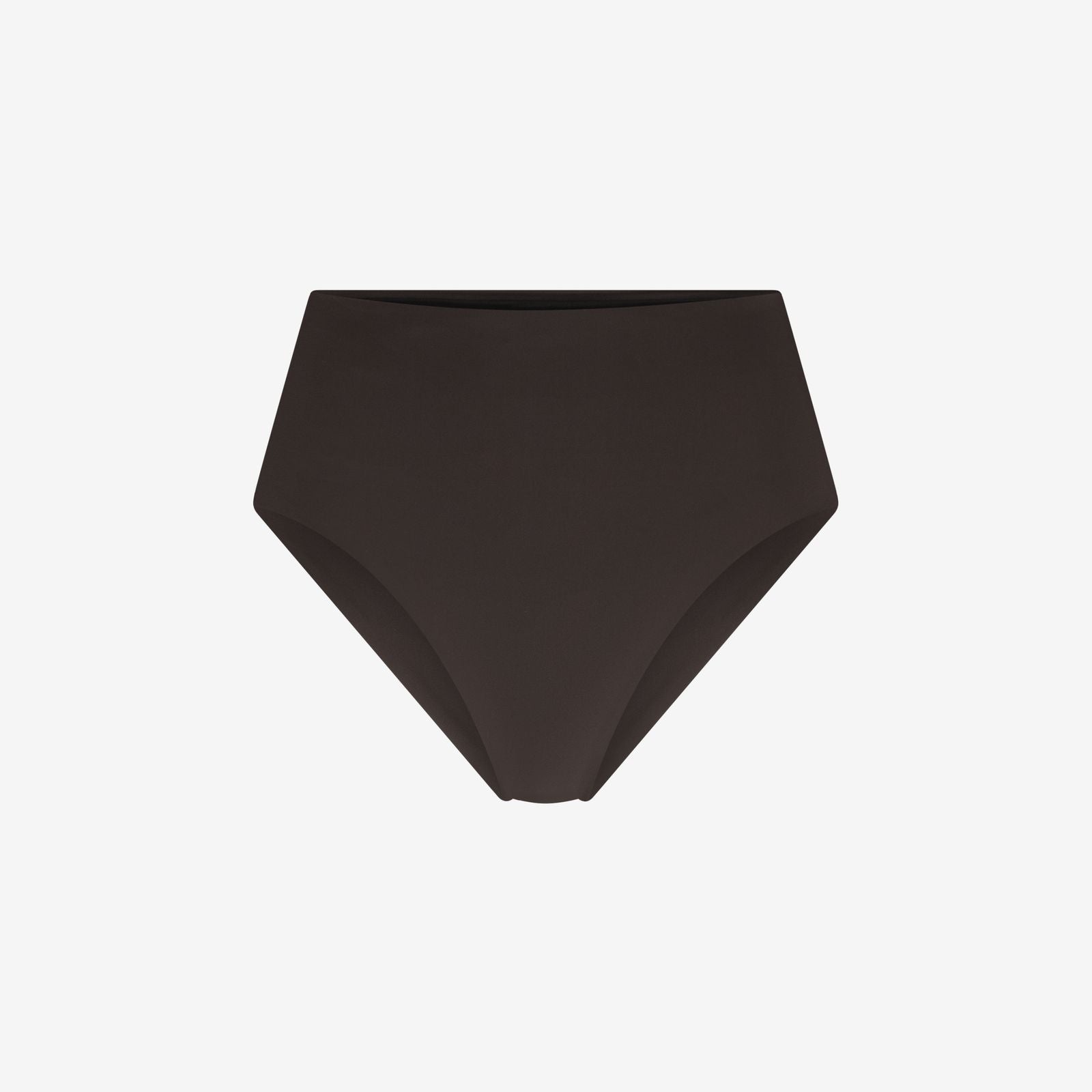 High-waisted bikini bottom in coffee brown with clean silhouette, designed for water sports, on a white background