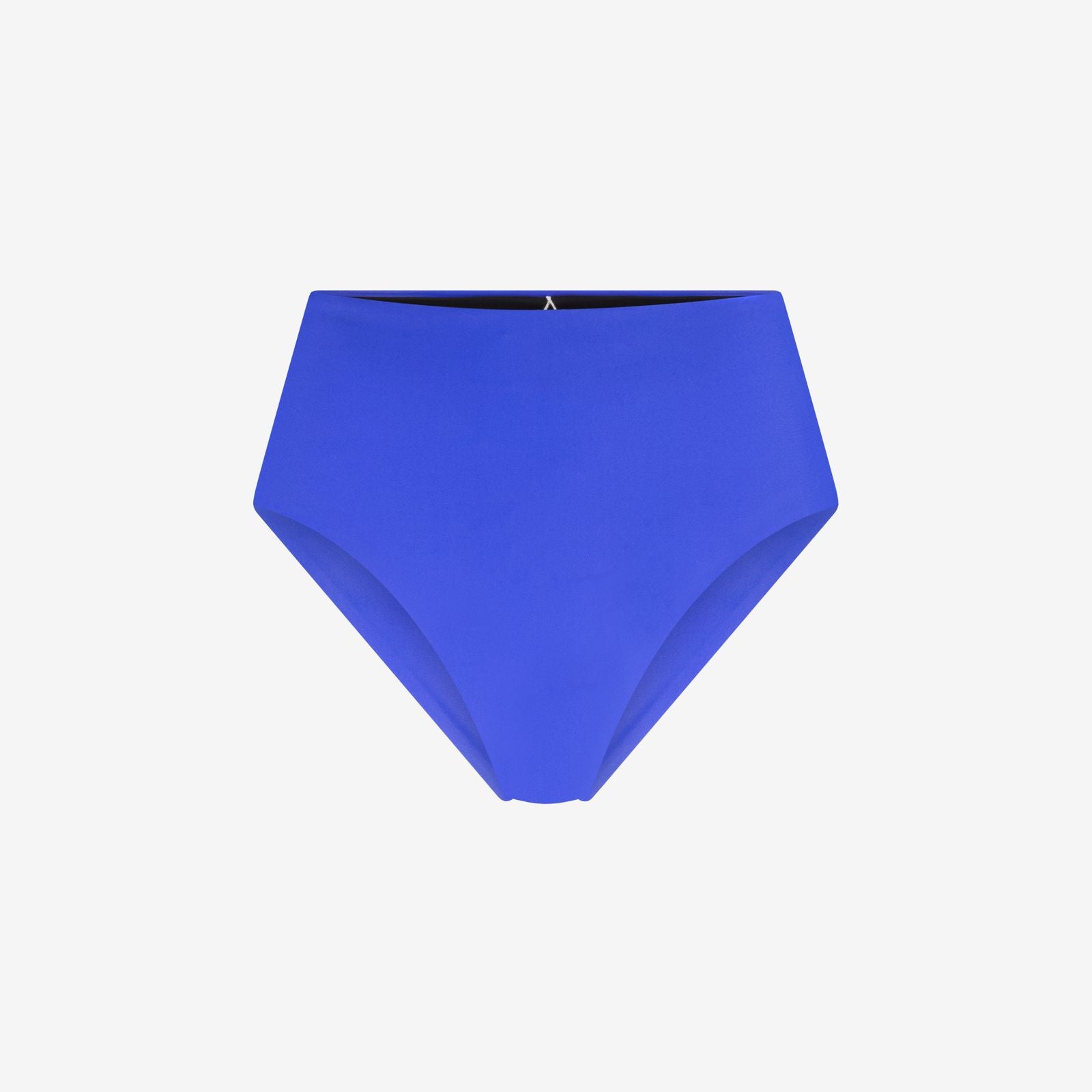 Cobalt blue high-waisted bikini bottom with clean seamless finish, designed for water sports, on a white background