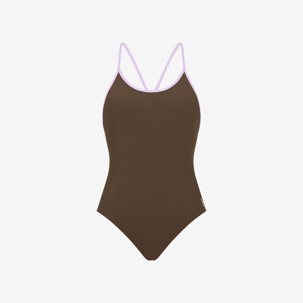 Women's High-Performance Racerback Swimsuit in Coffee/Lilac – WALLIEN