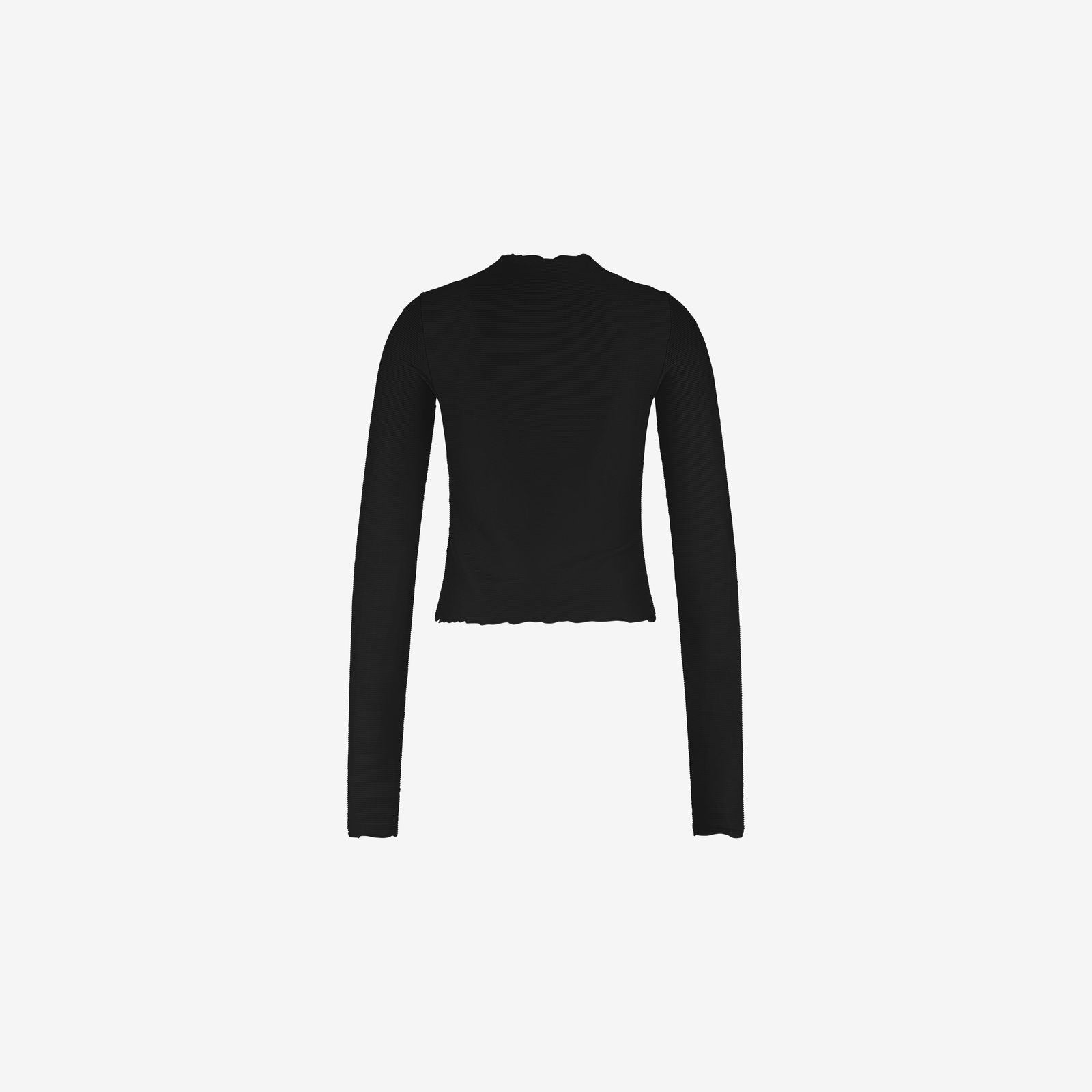 Black ribbed WALLIEN rash guard with fitted back and stretch knit texture, designed for performance, on a white background