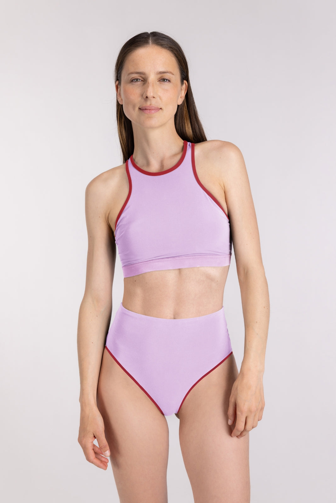 Bikini Top Racerfront Tie ― Lilac / Red