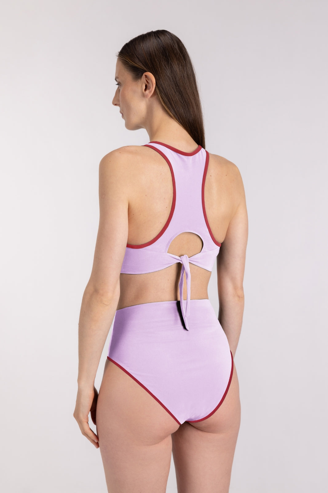 Bikini Top Racerfront Tie ― Lilac / Red