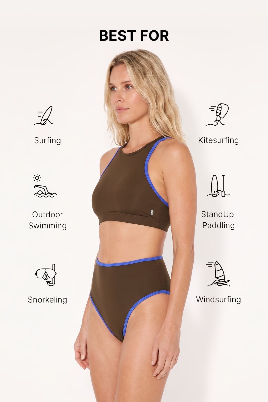 Bikini Top Racerfront Tie ― Coffee / Blue