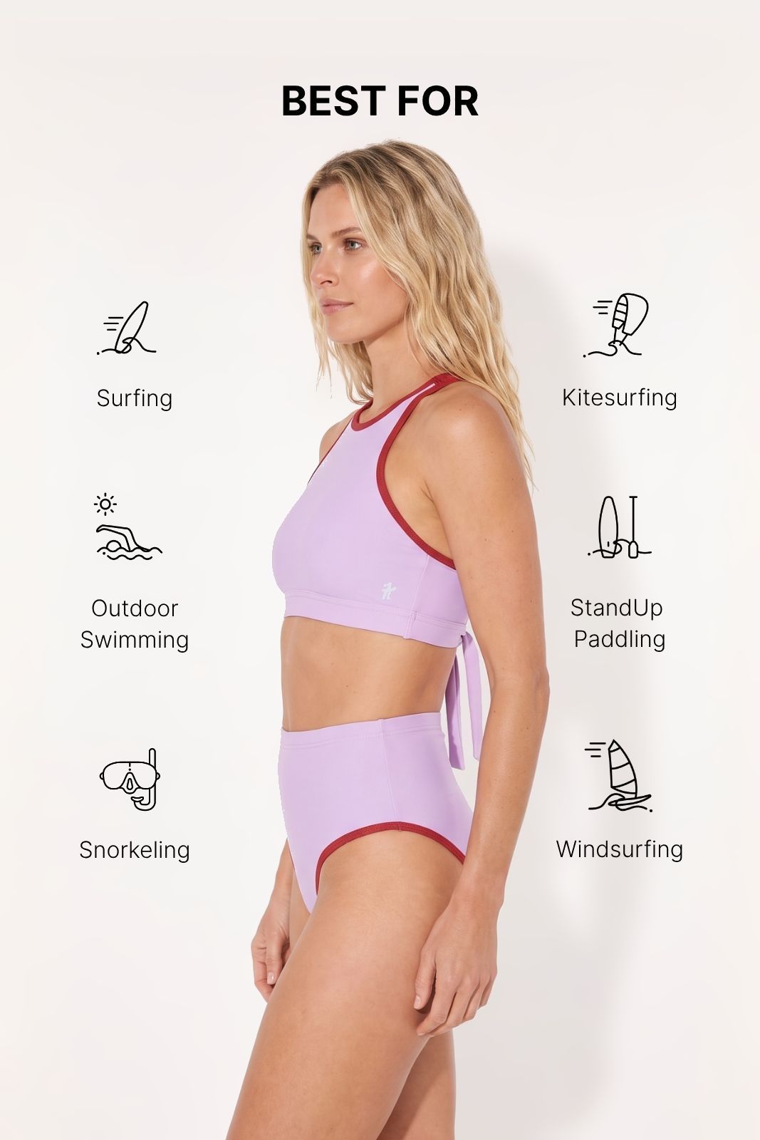 Bikini Bottom High Waist ― Lilac / Red