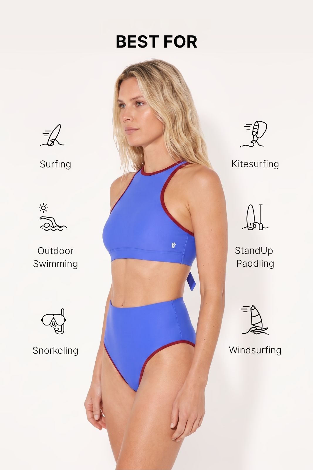 Bikini Bottom High Waist ― Blue / Dark Red
