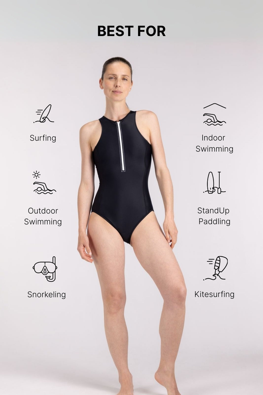 Women's Chlorine-Proof One-Piece Swimsuit in Black - UPF50+ – WALLIEN