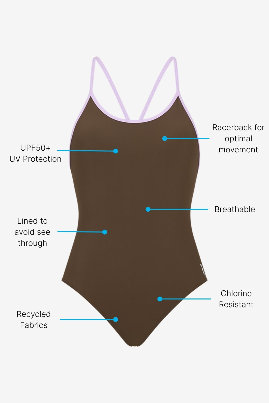 Women's High-Performance Racerback Swimsuit in Coffee/Lilac – WALLIEN