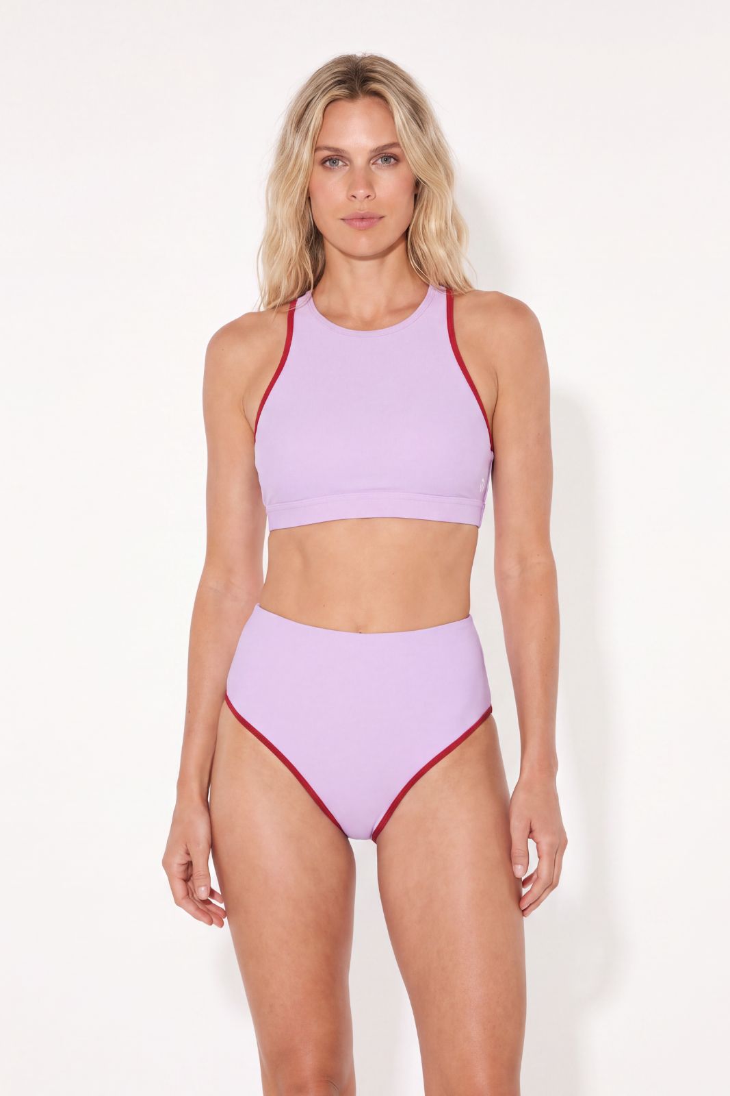 Bikini Top Racerfront Tie ― Lilac / Red