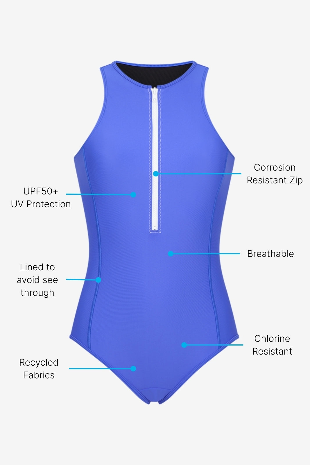 Yemaya One Piece Sleeveless Swimsuit ― Cobalt Blue