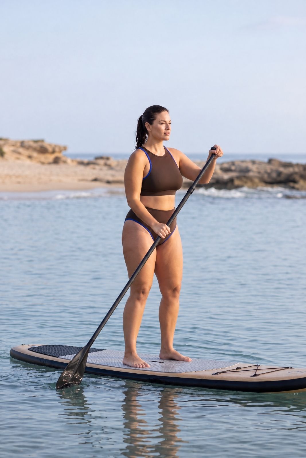 Bikini Top Racerfront Tie ― Coffee / Blue