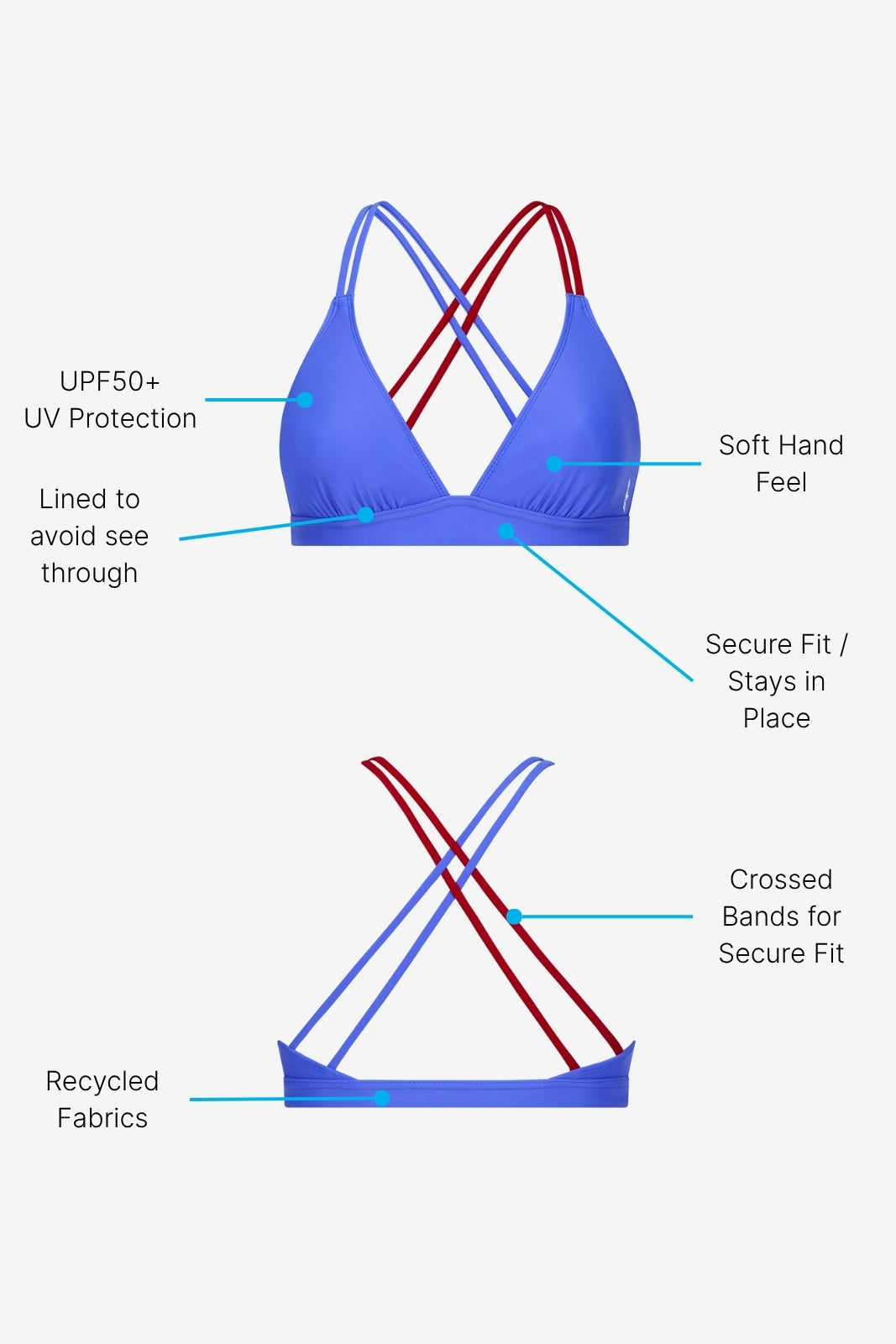 Bikini Top Cross ― Blue / Dark Red