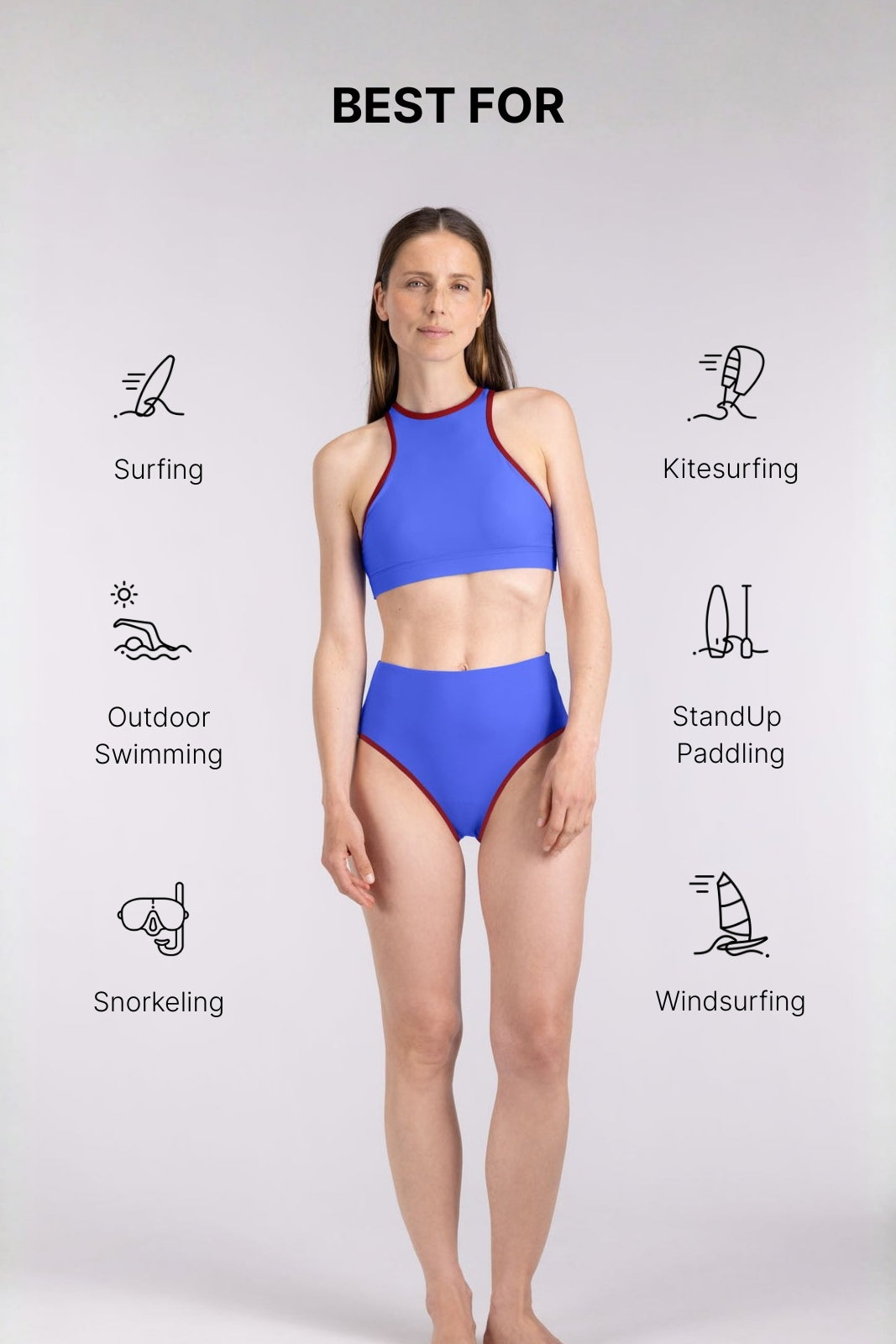 Bikini Top Racerfront Tie ― Blue / Dark Red