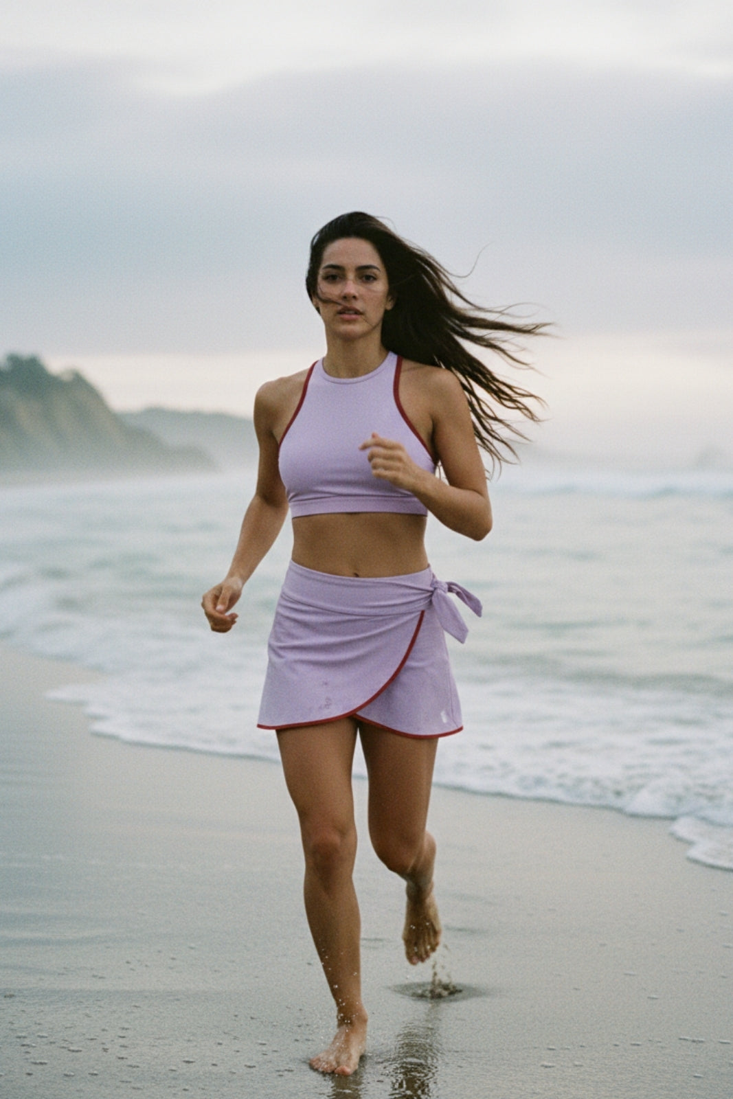 Bikini Top Racerfront Tie ― Lilac / Red