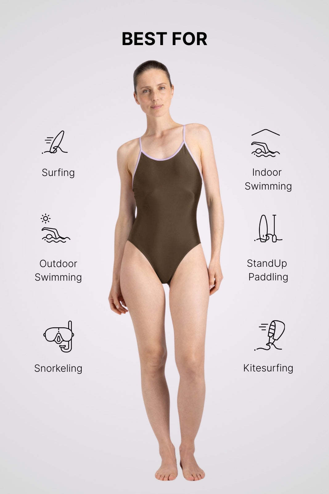 Women's High-Performance Racerback Swimsuit in Coffee/Lilac – WALLIEN