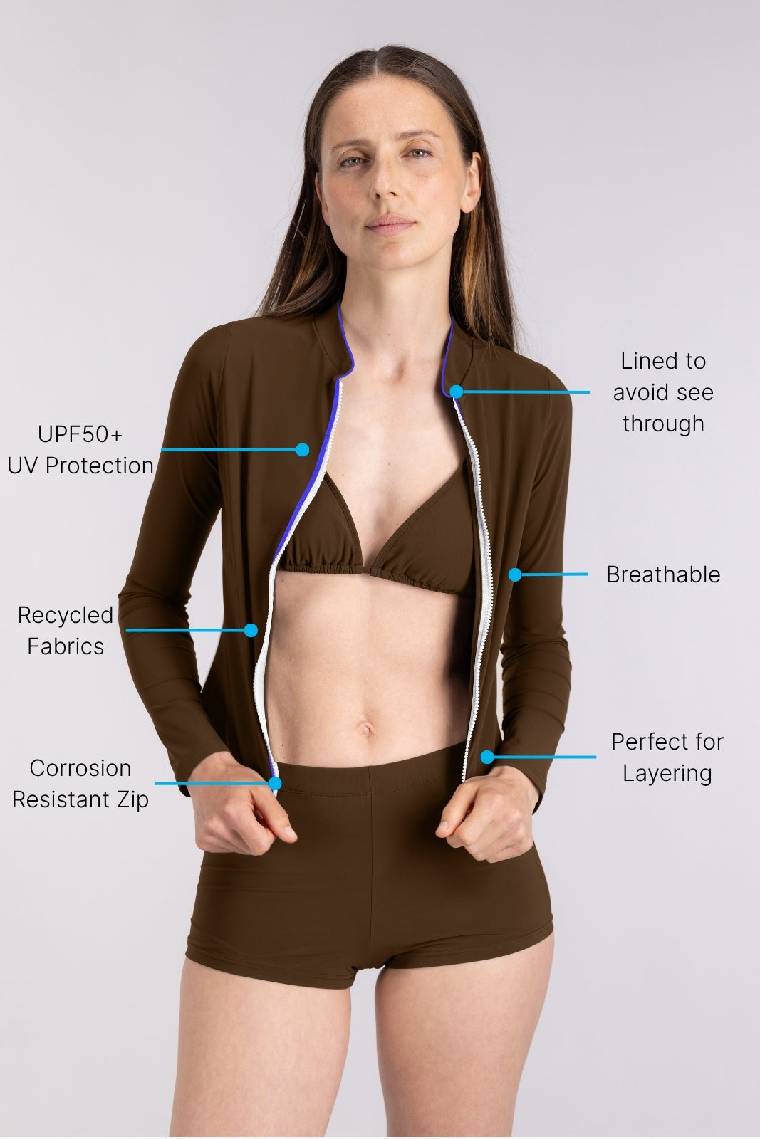 Rash Guard With Zip ― Coffee / Blue