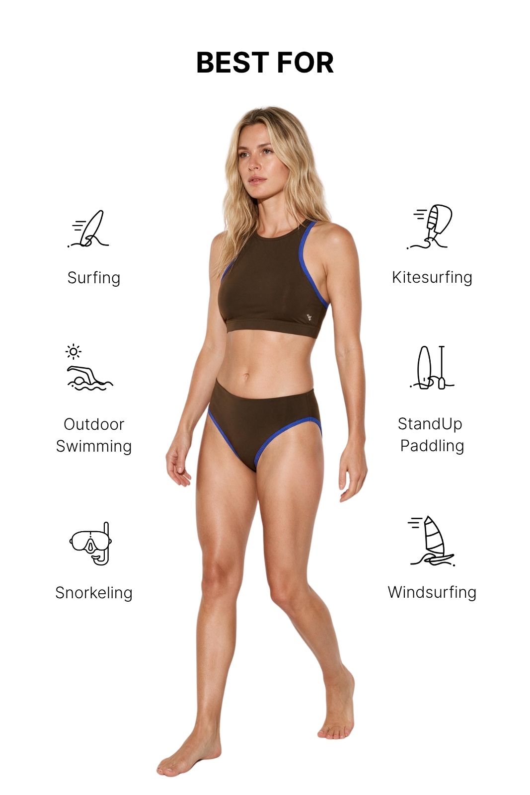 Bikini Top Racerfront Tie ― Coffee / Blue