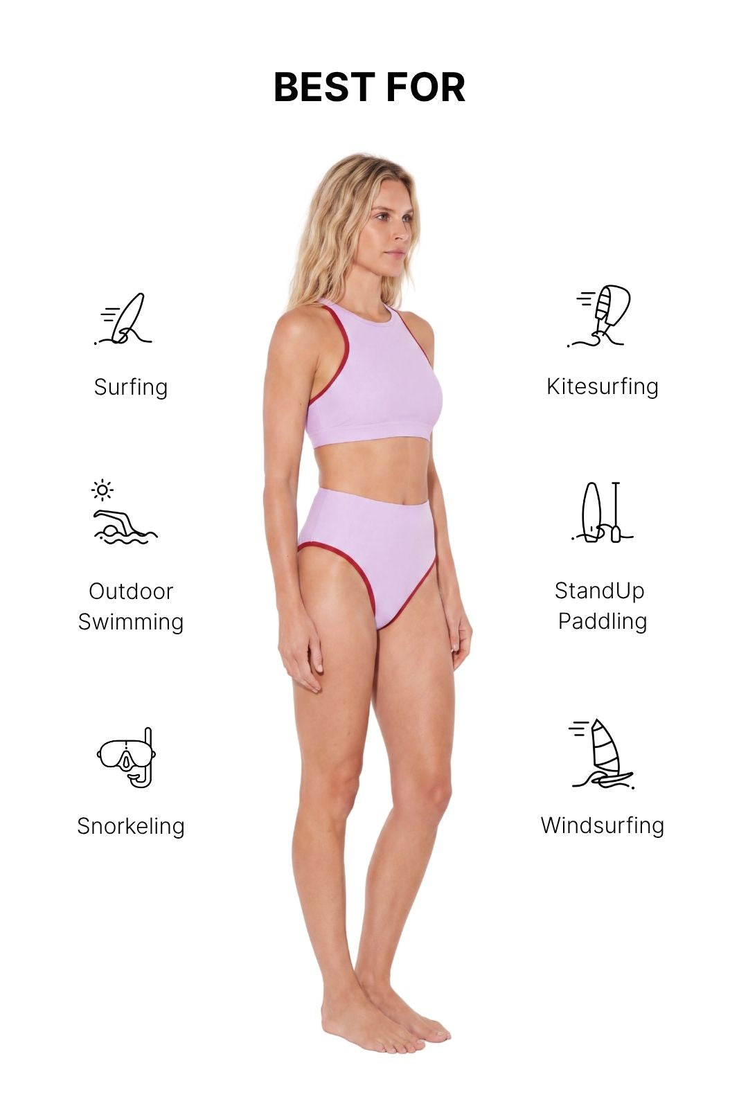 Bikini Bottom High Waist ― Lilac / Red