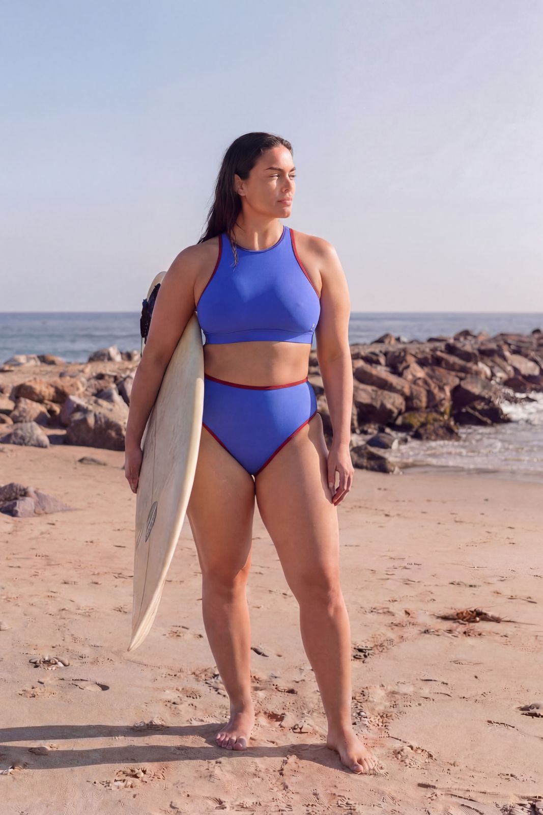 Bikini Top Racerfront Tie ― Blue / Dark Red