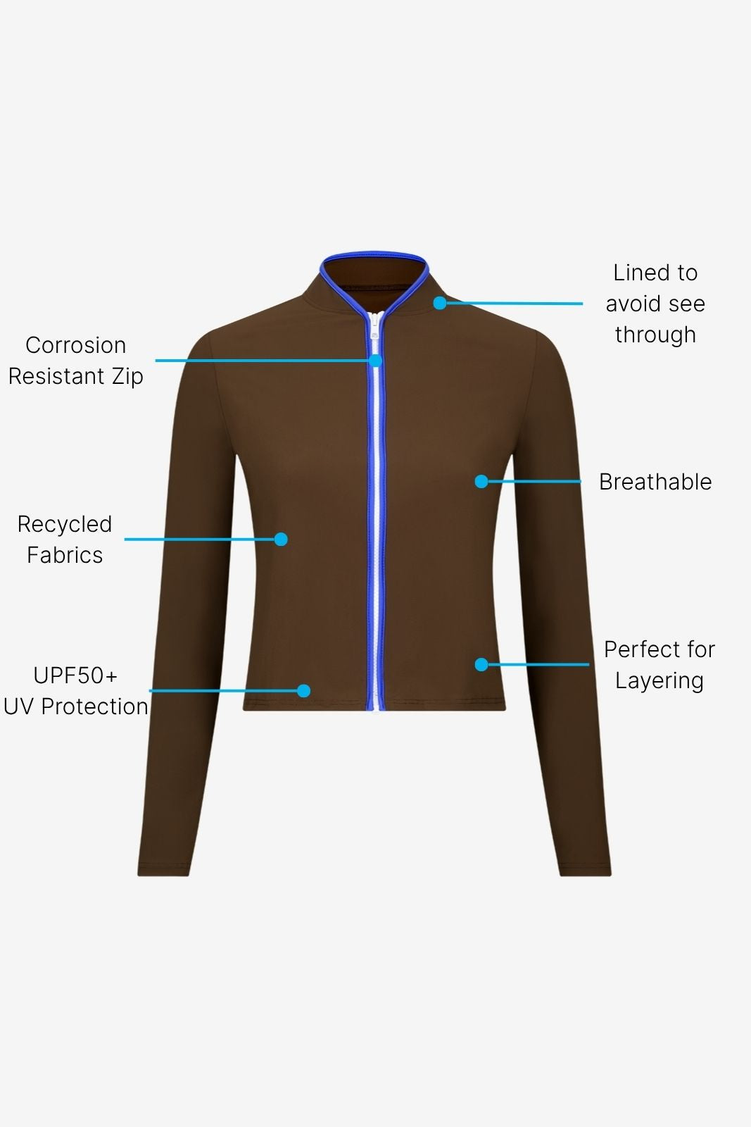 Rash Guard With Zip ― Coffee / Blue