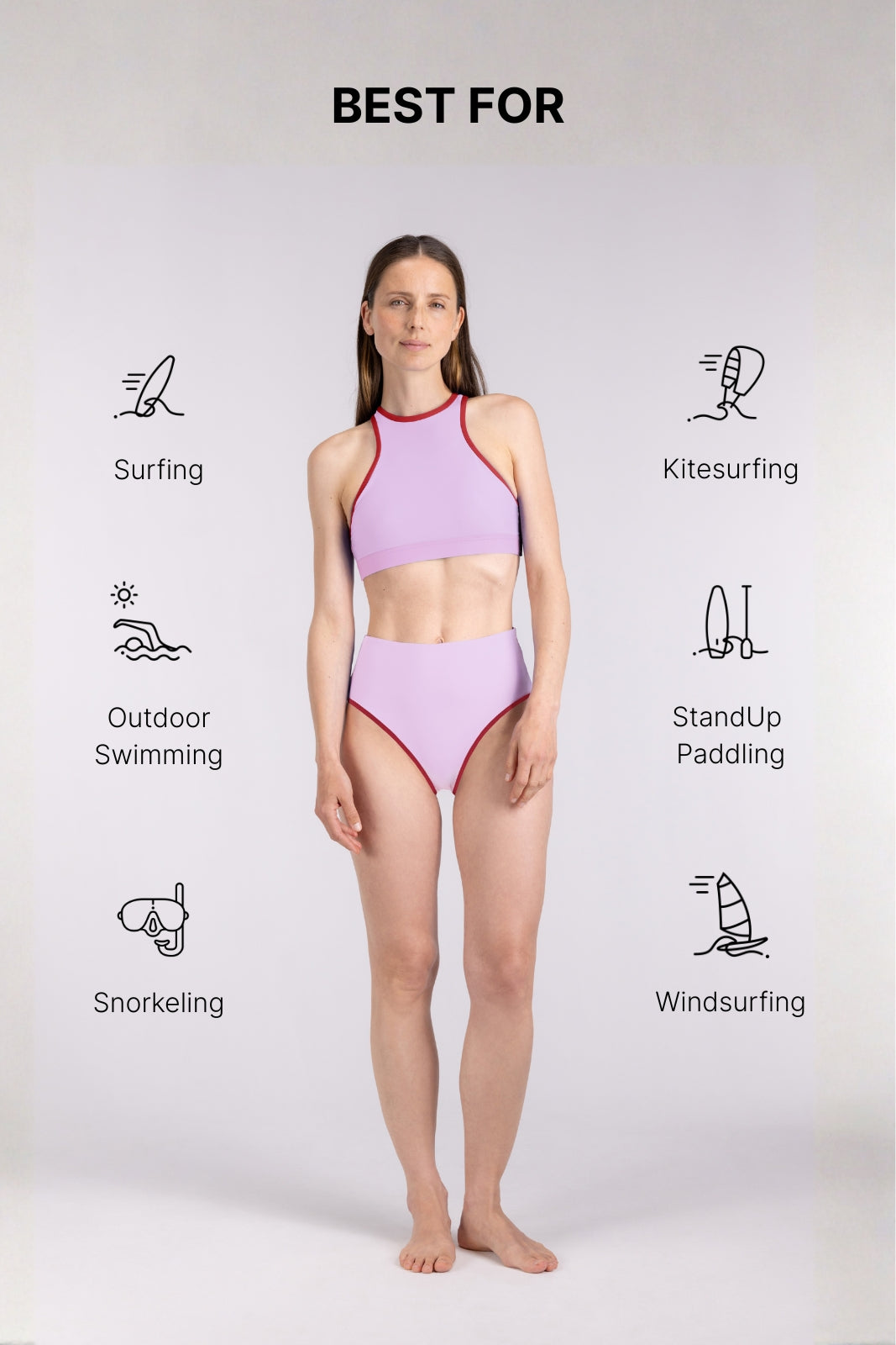 Bikini Bottom High Waist ― Lilac / Red