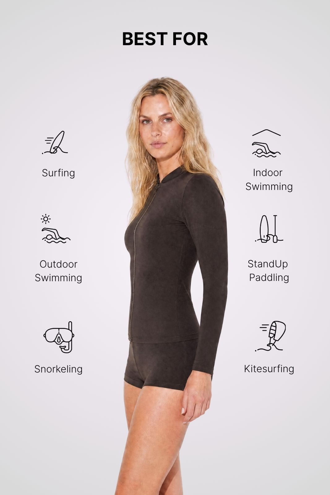 Rash Guard With Zip ― Coffee