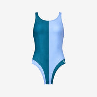 Liberty Racerback Swimsuit High Cut ― Teal / Light Blue