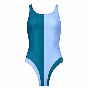 Liberty Racerback Swimsuit High Cut ― Teal / Light Blue