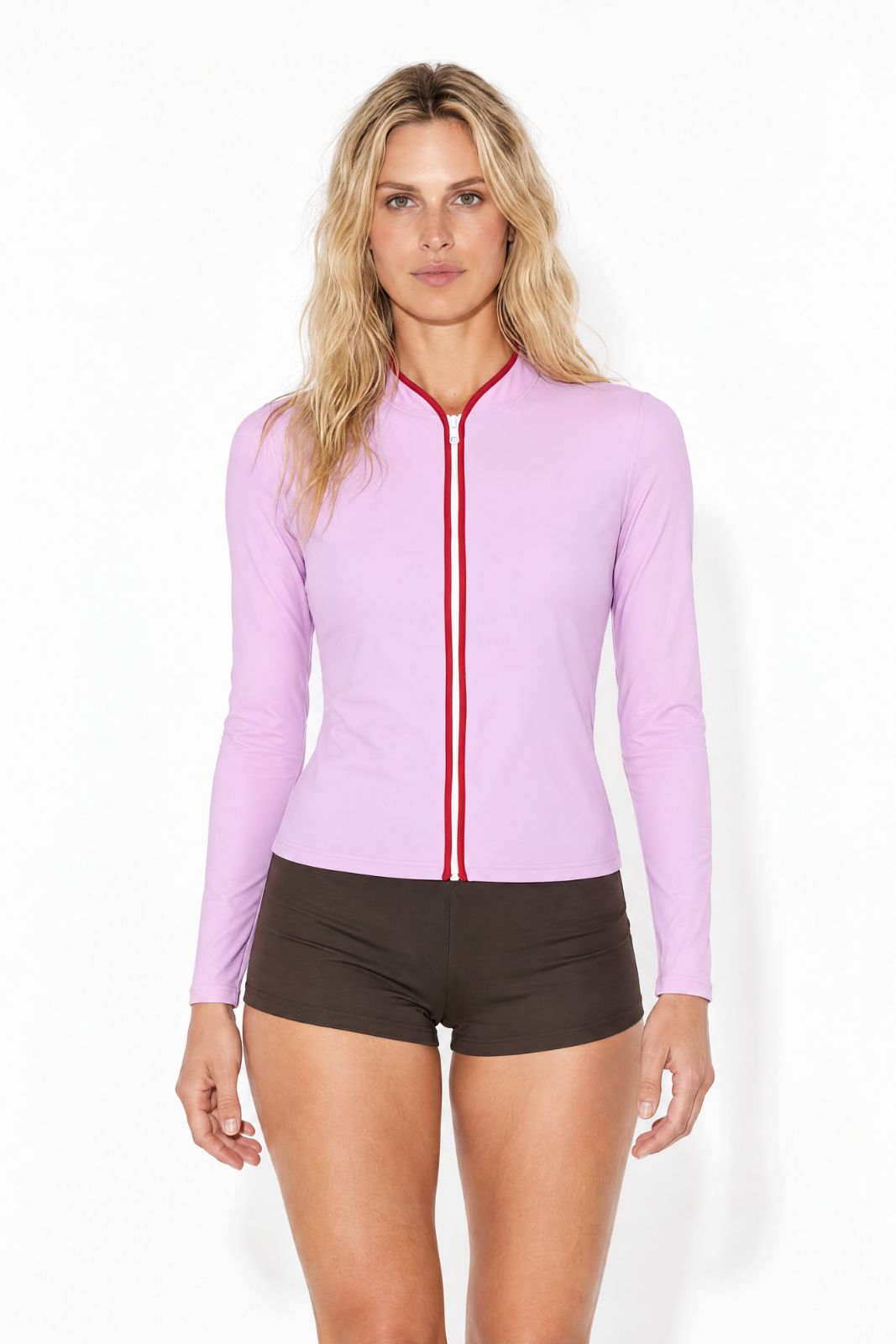 Rash Guard With Zip ― Lilac / Red